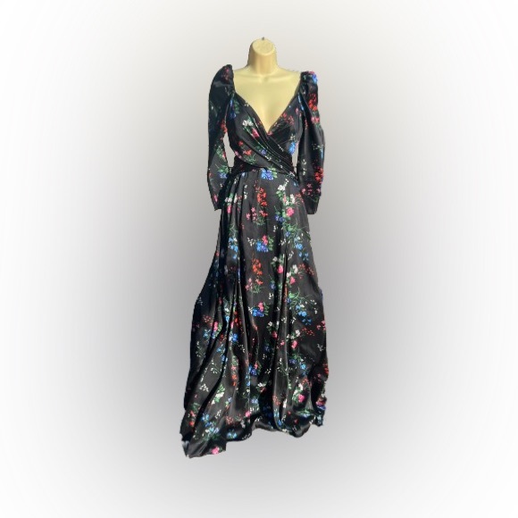 Carolina Herrera Floral-Print Crossover Cutout Puff-Sleeve Gown SZ 2 NWT - Picture 5 of 9